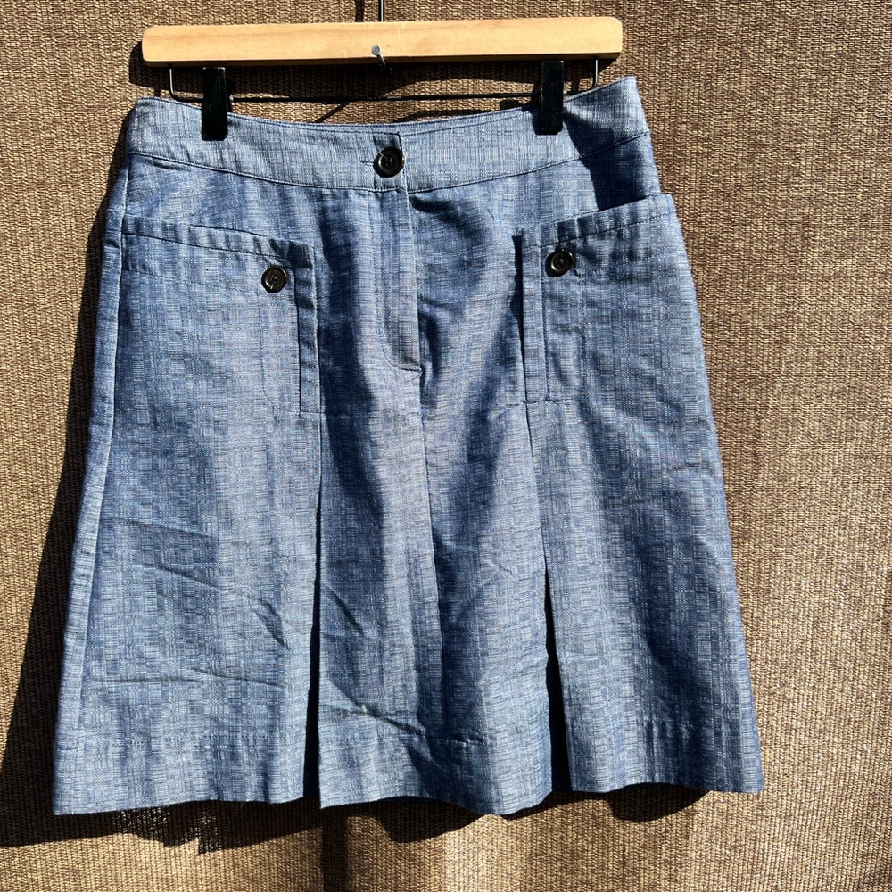 Derek Lam For Design Nation Blue Chambray Woven A-Line, Pleated Mini Skirt 8